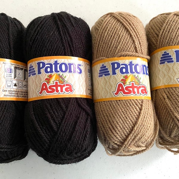 Lot of 2 Patons Astra Yarn 3 Light DK Jet Black or Tan Acrylic 2 X 50 g 161 yd double knitting machine wash and dry