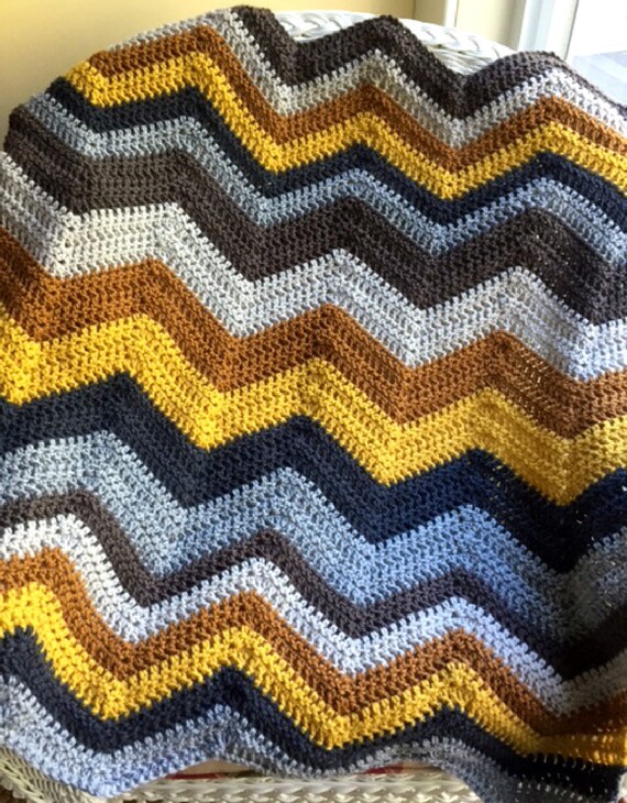 new chevron zig zag ripple baby toddler blanket afghan wrap crochet knit wheelchair stripes VANNA WHITE yarn adult lap robe blue brown green