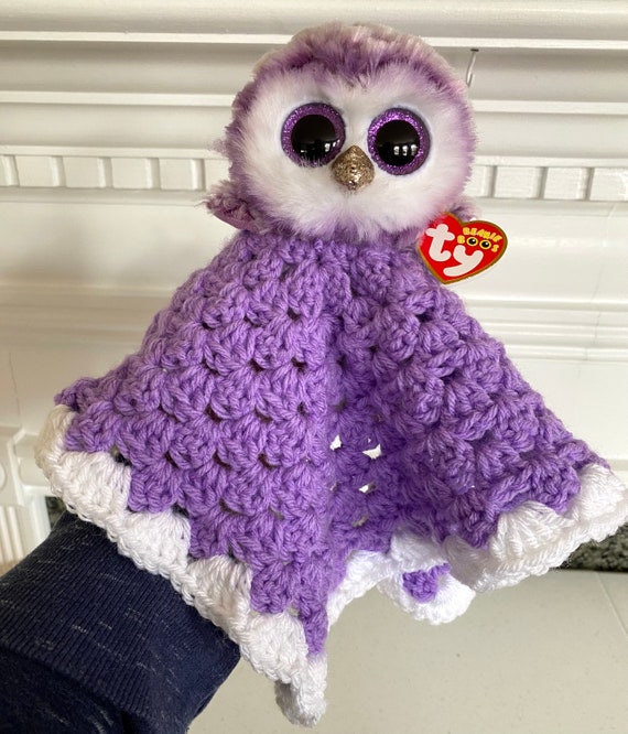 Purple Owl Lovey Blanket Lovey Plush Owl Handmade Crochet Security