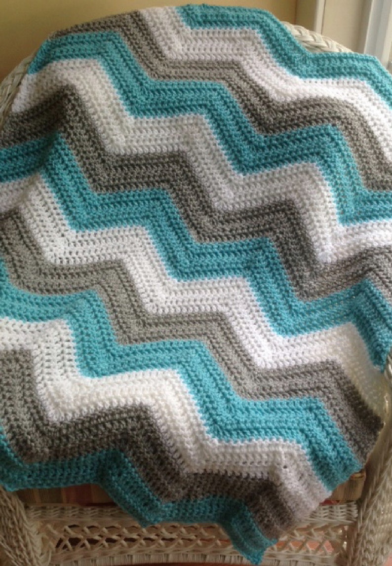 Crochet Chevron Zig Zag Ripple Striped Baby Blanket Afghan Etsy
