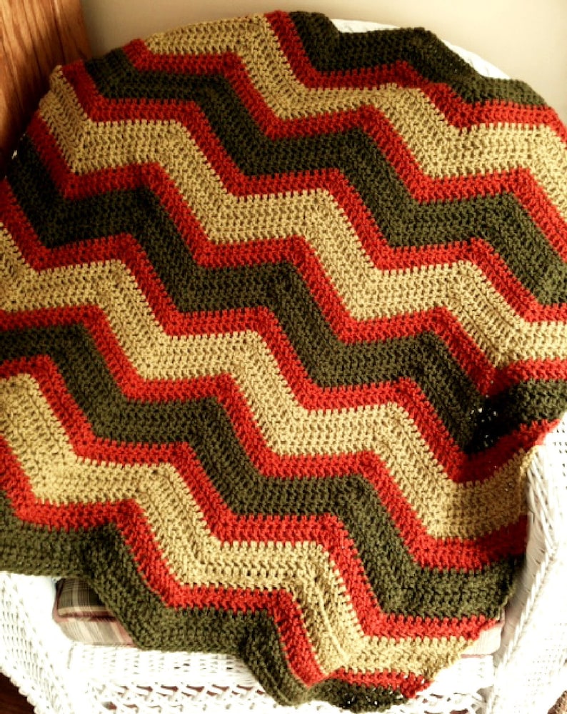 new chevron zig zag ripple baby toddler blanket afghan wrap crochet knit wheelchair stripes VANNA WHITE yarn adult lap robe blue brown green