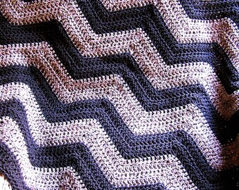 new chevron zig zag baby blanket afghan wrap crochet knit lap robe wheelchair ripple stripes VANNA WHITE yarn charcoal grey gray made in USA