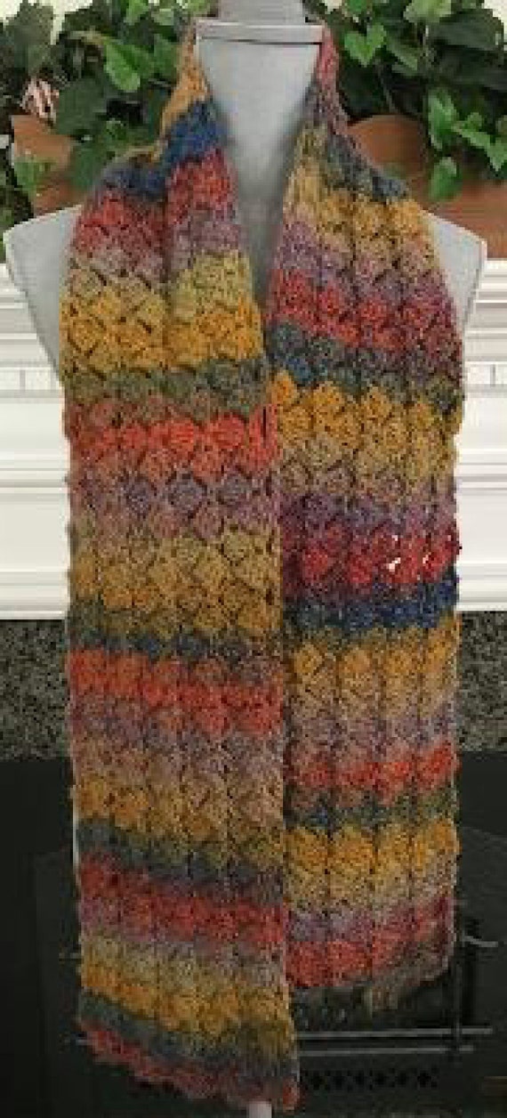 Handmade Crochet Bulky SCARF Variegated Yarn Acrylic Corner 2 Corner  Multicolor Fall Autumn 62 X 8 -  Sweden