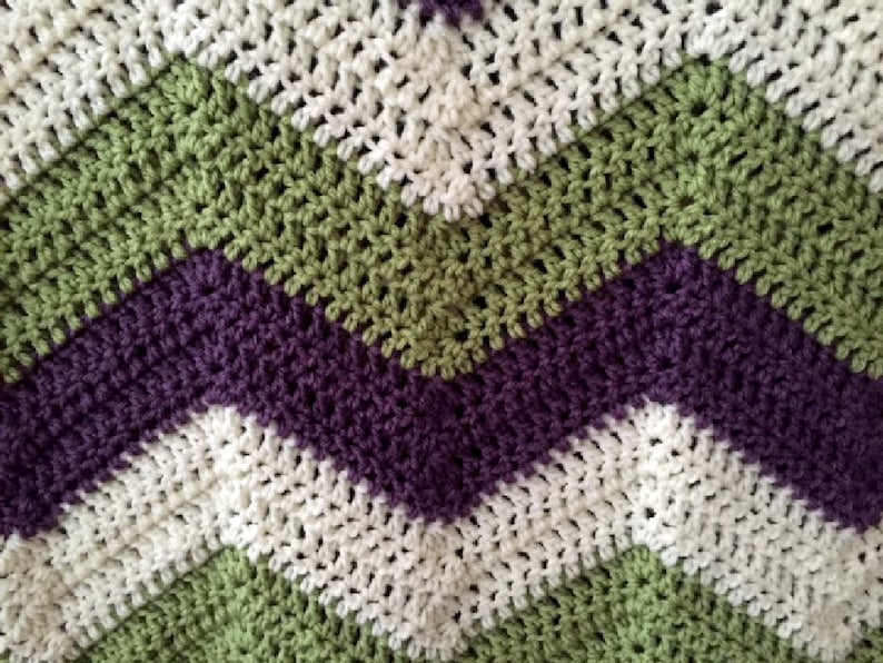 chevron ripple couch throw afghan blanket baby shawl wrap 42\u201dx46\u201d crochet knit wheelchair striped VANNA WHITE yarn purple green made in USA