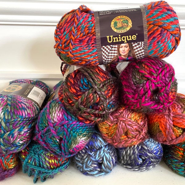Lot of 2 LION BRAND UNIQUE Tweed Yarn 5 Bulky Chunky Acrylic Discontinued Assorted Multicolors