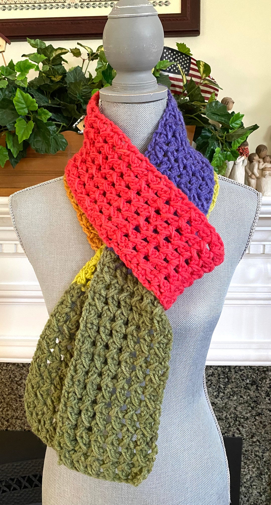 Women Handmade Crochet Chunky Long Skinny Scarf Bernat Pop Multi Color ...