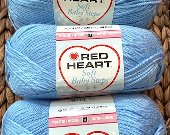 Lot of 3 Red Heart Soft Baby Steps Yarn Medium 4 Worsted Weight Pink Blue Aqua Green White Solids