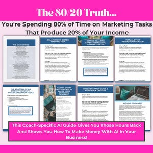 The 80/20 Truth about coach marketing showing how AI tools can help coaches reclaim time from tasks that produce minimal income with real coaching examples