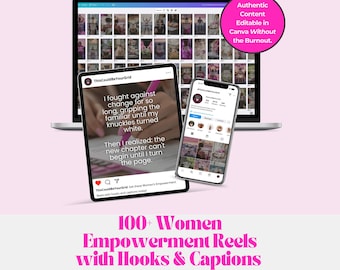 100+ Women Empowerment Reels: Faceless Instagram Templates with Hooks & Captions, MRR PLR