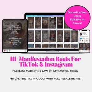 111+ Manifestation Reels | Done-for-You Faceless Marketing Reels for TikTok & Instagram | PLR Digital Products for Women