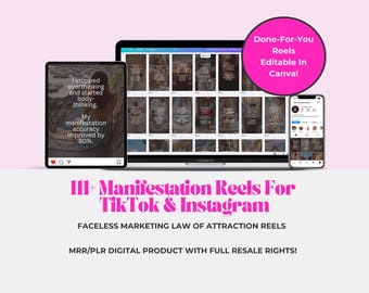 111 Manifestation Reels Canva Templates: Faceless Spiritual Law of Attraction Content PLR MRR