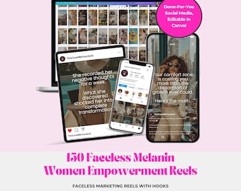 150 Melanin Women Empowerment Reels – Black Women Motivational Faceless Luxury Done-for-You Social Media