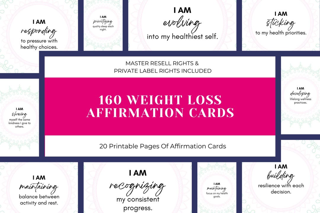 PLR Weight Loss Affirmation Cards Printable Cards Weight Loss Mantras ...
