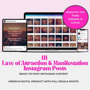 111 Law of Attraction Instagram Templates, PLR Manifestation MRR Instagram Posts, Editable In Canva Posts, Spiritual Instagram Templates