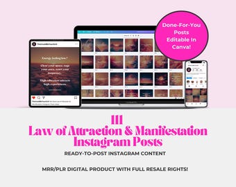 111 Law of Attraction Instagram Templates: Canva Spiritual Posts (PLR/MRR)