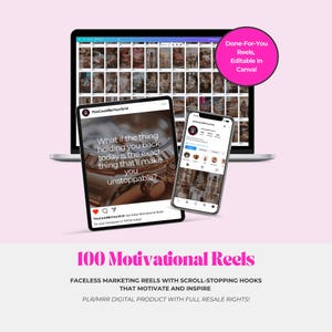 100 Motivational Reels: Faceless Marketing, Canva Templates (PLR/MRR)