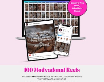 100 Motivational Reels: Faceless Marketing, Canva Templates (PLR/MRR)