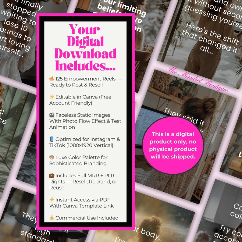 125 Women Empowerment Canva Reels: Faceless Instagram TikTok Luxury Templates MRR PLR image 6