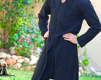 Viking Cotton Linen Tunic for Men - Renaissance Faire Medieval Shirt LARP Cosplay Costume in Black and Green, Pirate Costume, Mens Tunic