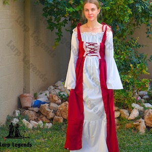 Red & White Renaissance Gown: Women&#39;s LARP Cosplay Costume