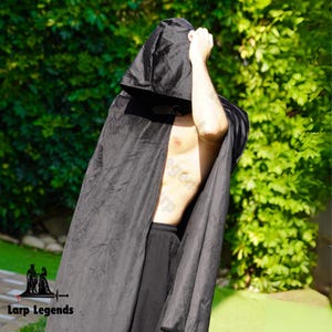 Black Hooded Cosplay Cape: Medieval Renaissance LARP Cloak