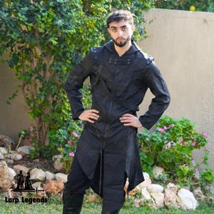 Black Hooded Assassin Costume: Medieval LARP Renaissance Cosplay