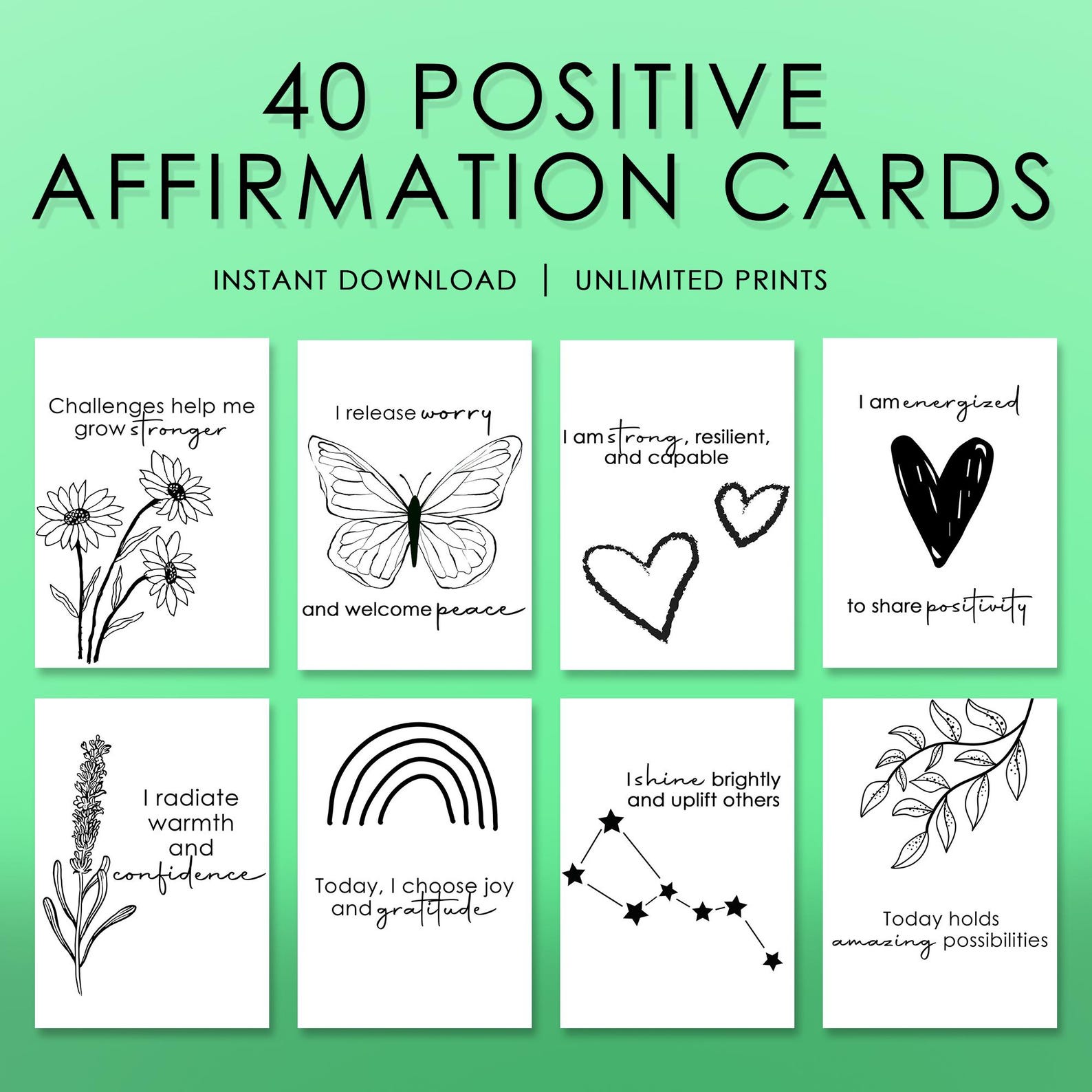 Positive Affirmation Cards Printable Positive Quote Flash Cards for Women Self Esteem Self Care ...