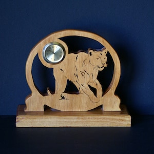 Cougar Prowling  Wood Fretwork Desk Clock Scroll Saw Cut