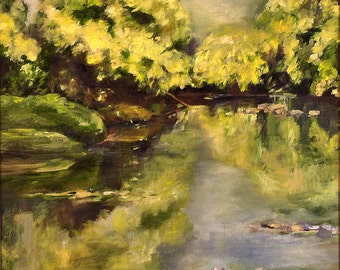 River Landscape Oil on Canvas Painting Original Nature Art Scenic Impressionist Brandywine