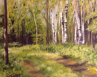 Vermont Landscape Woodland Birch Trees Scenic Nature Art Original Oil Painting