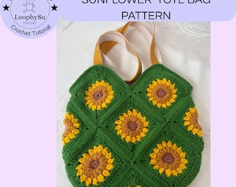 Sunflower Crochet Granny Square Tote Bag Pattern: Boho Style (PDF Pattern)