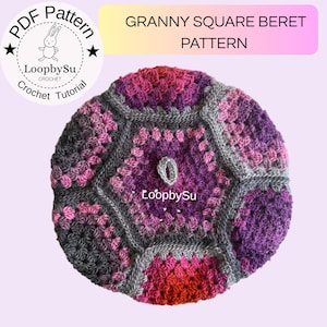Crochet Beret Pattern PDF, Granny Square Slouchy Hat Tutorial, Easy Crochet Beanie Pattern, DIY Boho Beret, Instant Download