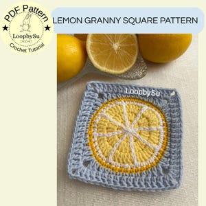 Crochet Lemon Slice Granny Square PDF Pattern, Summer Fruit Motif, Instant Download, Citrus Appliqué Crochet Pattern, Fruit Afghan Block
