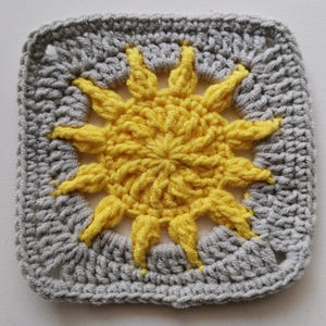 Sun Granny Square Crochet Pattern: Yellow & Gray Motif (PDF Pattern)