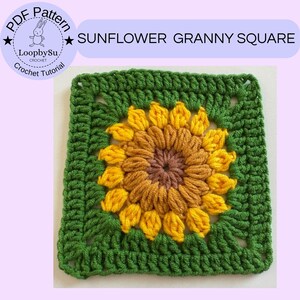 Sunflower Granny Square Crochet Pattern: Textured Floral Blanket Block (PDF Digital Download)