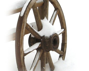 PHOTO - Wagon Wheel - Wooden Wagon Wheel - Snow - Wagon Wheel in the Snow - Rustic Wagon Wheel - Fine Art Photography