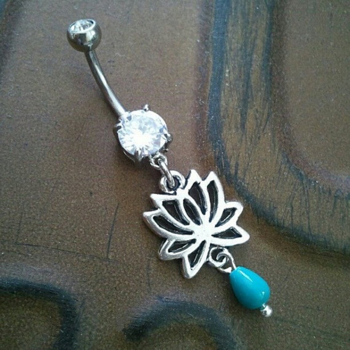 Lotus Belly Button Ring Jewelry Turquoise Flower Rose Navel Etsy