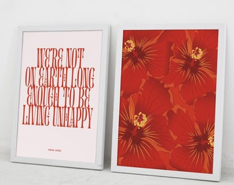 Red Hibiscus Poster Set: Dopamine Dorm Decor (Digital Download)