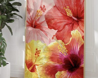 Hibiscus Flower Art Print: Retro Floral Wall Decor (Digital Download)