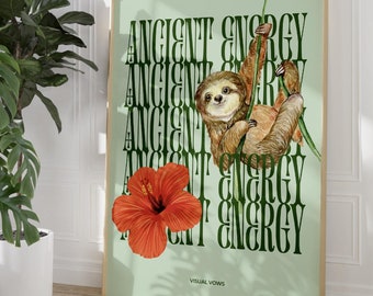 Sloth Hibiscus Print, Ancient Energy Wall Art (Digital Download)