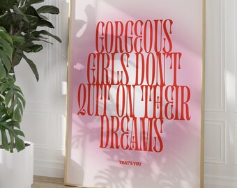 Póster con cita inspiradora: Decoración rosa para dormitorio (descarga digital)