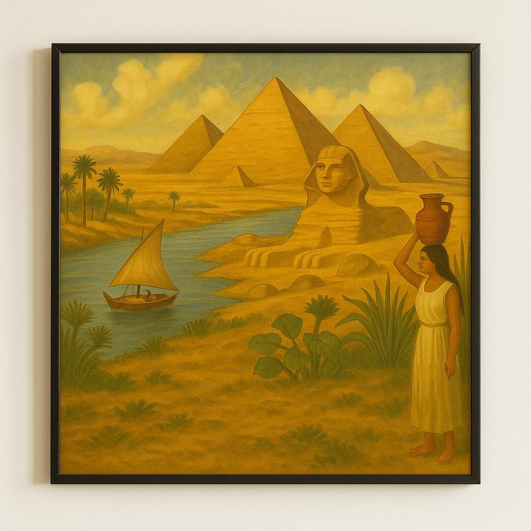 ancient-egypt-wall-art-pyramids-of-giza-and-sphinx-vintage-painting