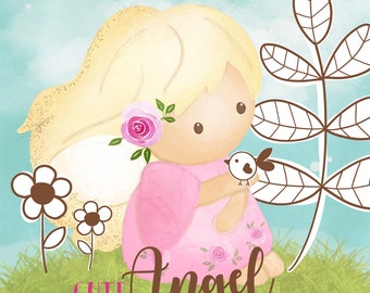 Angel Clipart, Girl Clipart, Bird Clipart. Angel Illustration, Digital, Cute