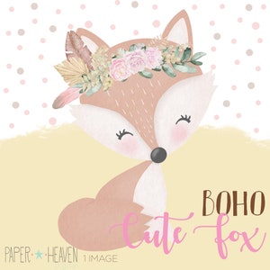 Zorro lindo, bosque, zorro Boho, clipart zorro, animales Clipart, ilustración de bosque, niña, USO COMERCIAL OK