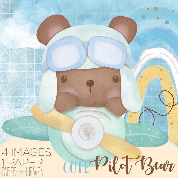 Bär Pilot Clipart, Bär Clipart, Pilot Clipart, Kinderzimmer Clipart, Baby Junge Clipart