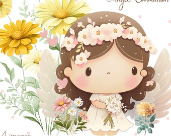 Cute little Angel, Clipart Set, Girl, Communion Clipart, Angel Illustration, Watercolor  Clipart