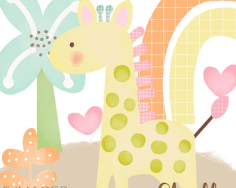 Cute Giraffe, Giraffes, pastel Giraffes, digital, Printable Clipart