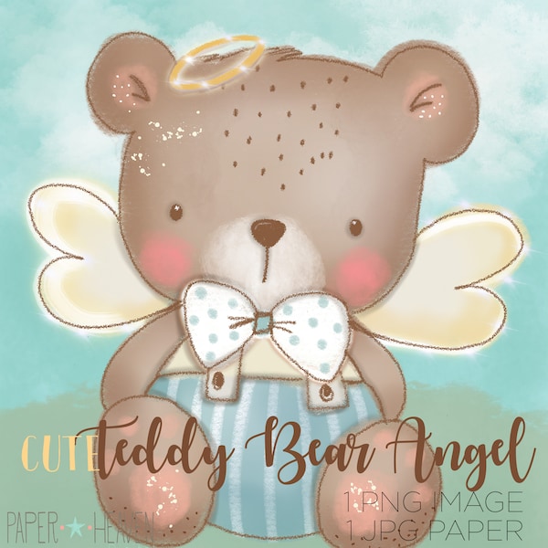 Lindo oso de peluche clipart, Angel clipart, Animal Clipart, Boy clipart, Woodland animal, Woodland Clipart, USO COMERCIAL OK