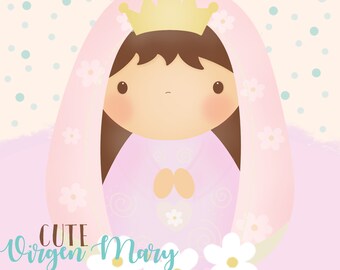 Virgen Mary Clipart, Mary Clipart, Virgen Maria, Maria, Girl Clipart, Dibujo, Ilustración, Digital