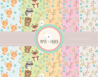 Woodland animals,  Digital Paper, Printable Paper, animals decoration, Digital Paper Set, Party, cute Paper